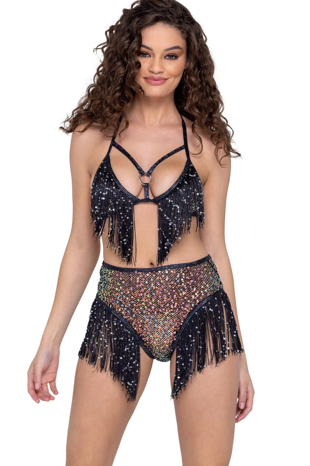 Sequin Fishnet High Waisted Shorts-Sexy Bottoms-SEXYSHOES.COM