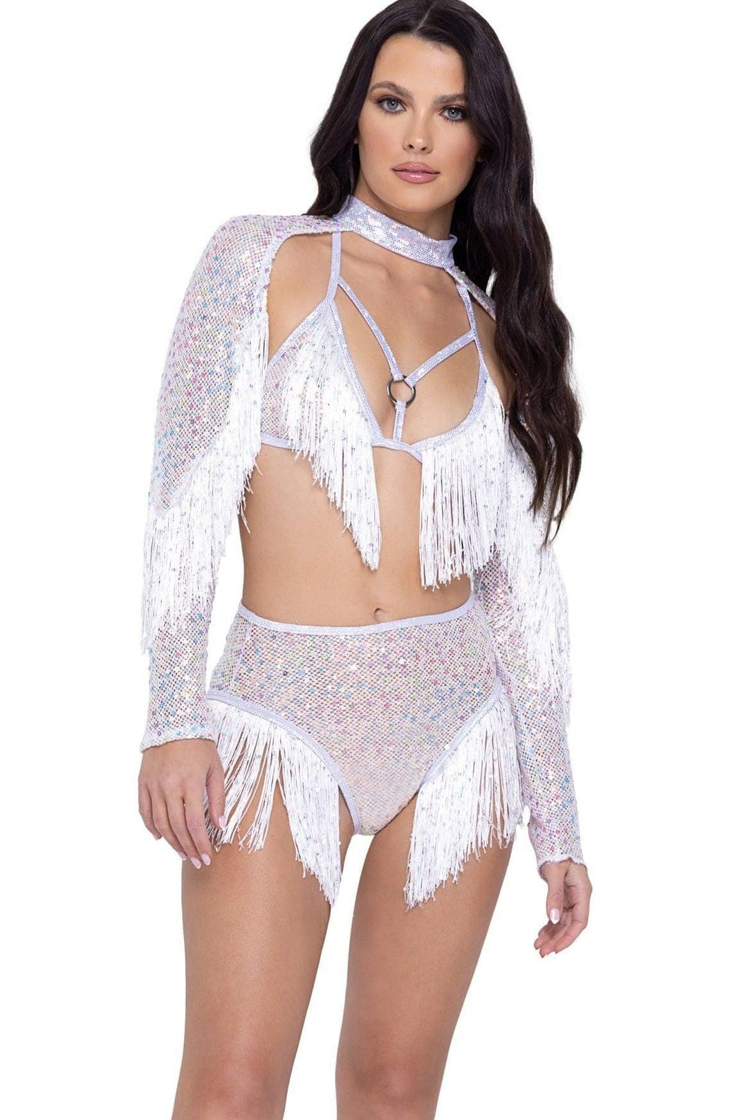 Sequin Fishnet High Waisted Shorts-Sexy Bottoms-SEXYSHOES.COM