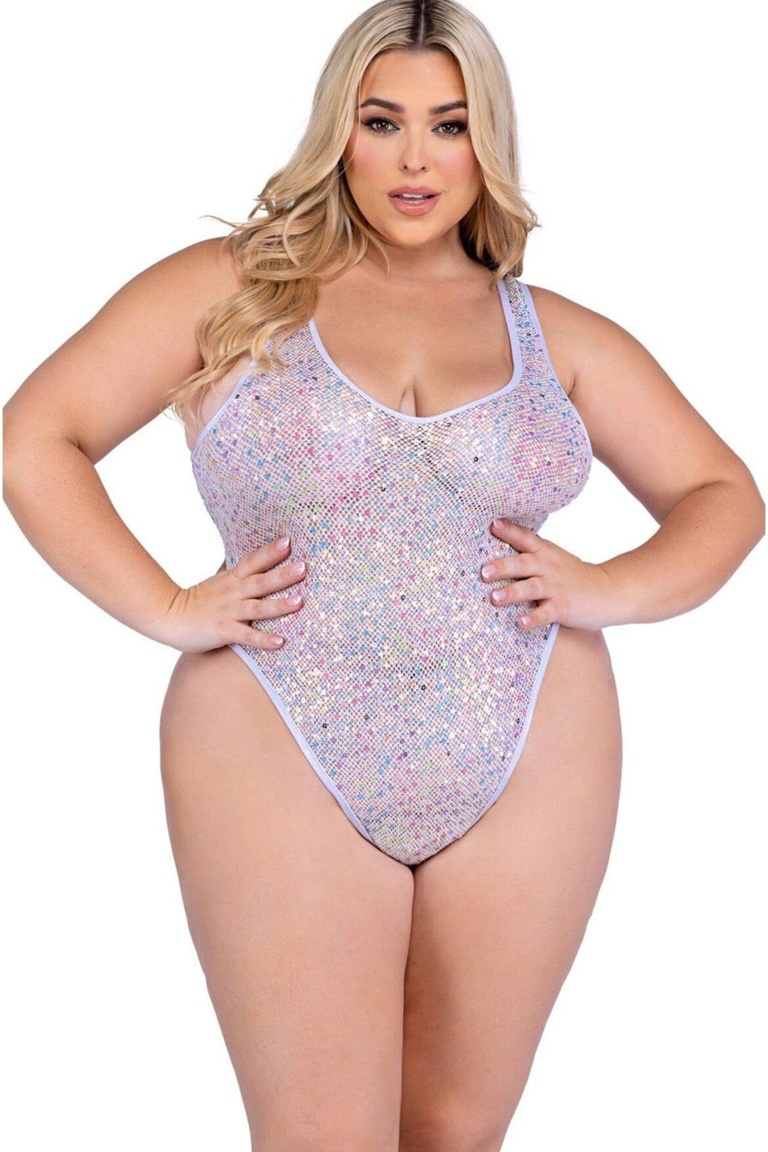 Sequin Fishnet Romper-Dancewear Rompers-SEXYSHOES.COM