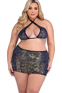 Roma Confidential Sequin Fishnet Skirt in Black 