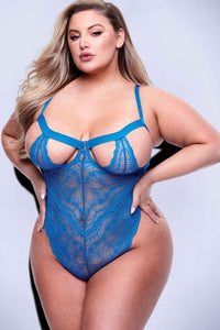 Baci Lingerie Sexy Strappy Lace Teddy in Blue  from SexyShoes.com