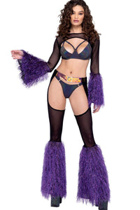 Roma Dancewear Sheer Chaps with Faux Fur Bell & Belt in Black  from SexyShoes.com