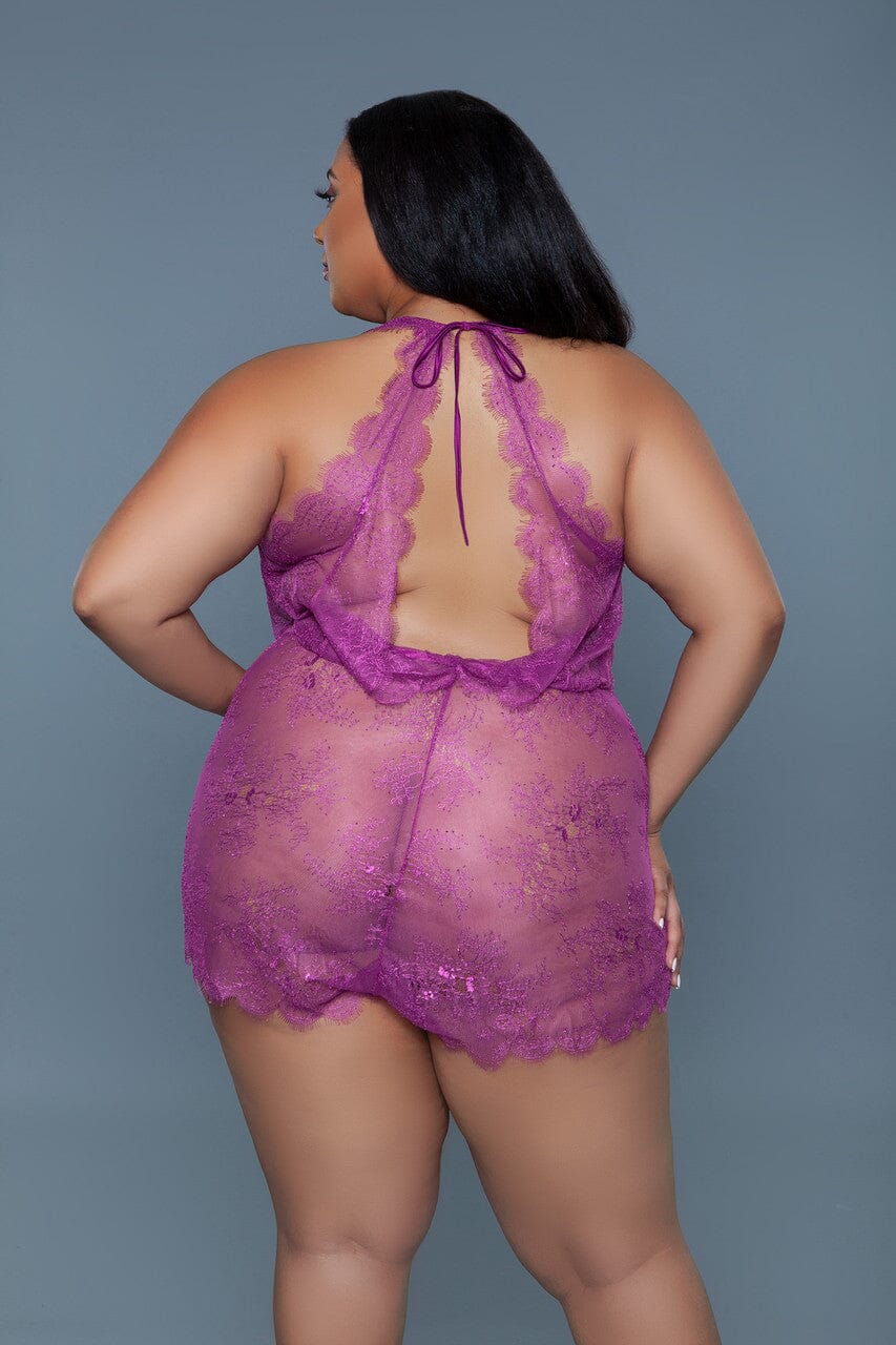 BeWicked Sheer Eyelash Lace Romper in Burgundy 