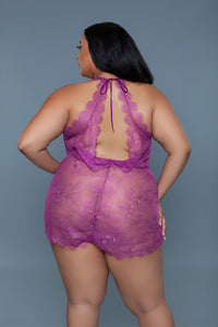 BeWicked Sheer Eyelash Lace Romper in Burgundy 