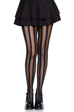 Sheer Pantyhose With Opaque Vertical Stripes