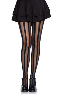 Leg Avenue Sheer Pantyhose With Opaque Vertical Stripes in Black  from SexyShoes.com