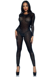 Leg Avenue Sheer Rhinestone Catsuit in Black  from SexyShoes.com