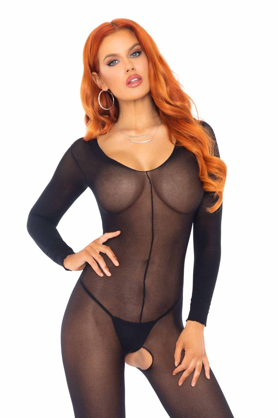 Sheer Seemless Long Sleeved Bodystocking-Bodystockings-SEXYSHOES.COM