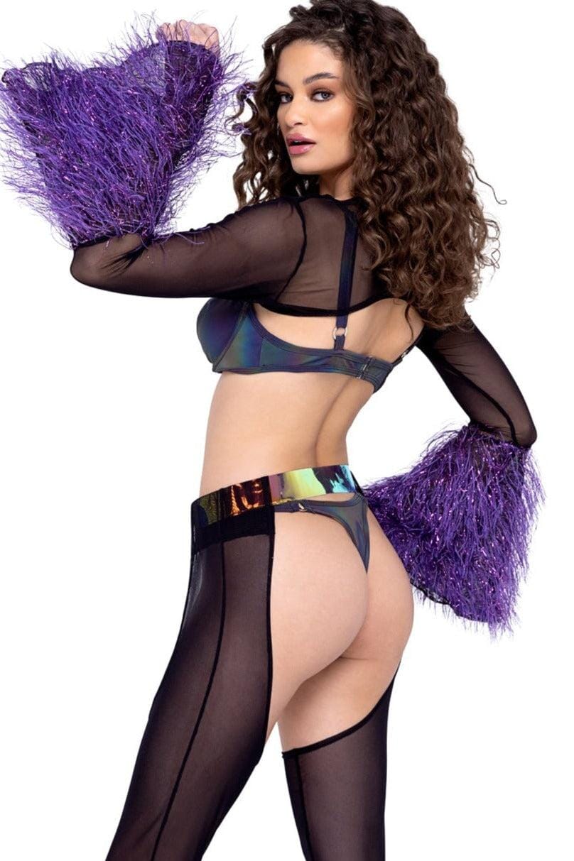 Roma Dancewear Sheer Shrug with Faux Fur Bell Sleeve in Black 