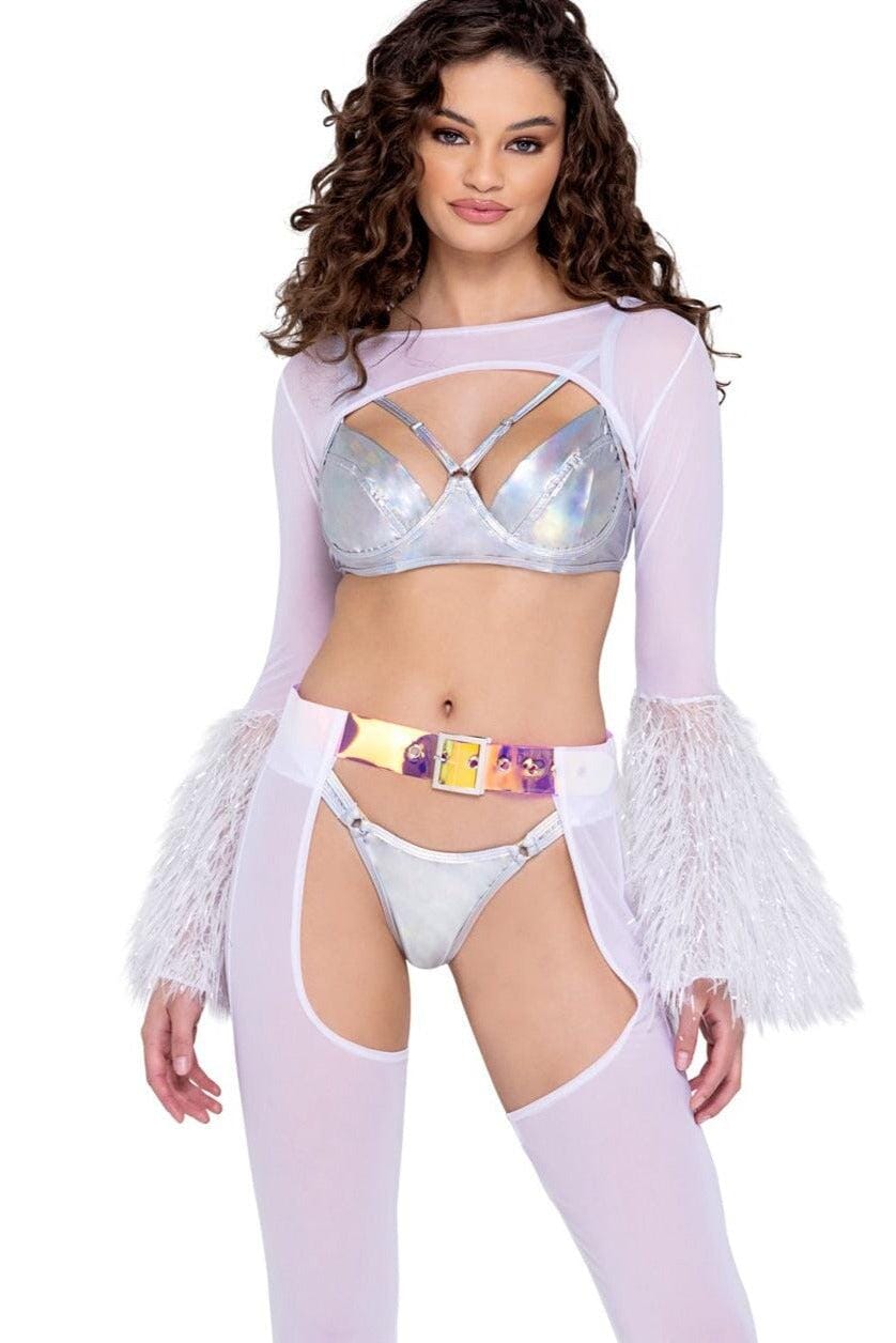 Sheer Shrug with Faux Fur Bell Sleeve-Sexy Tops-SEXYSHOES.COM