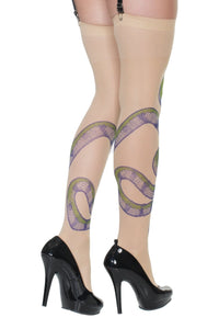 Sheer Stocking With Snake Print-Thigh High Hosiery-SEXYSHOES.COM
