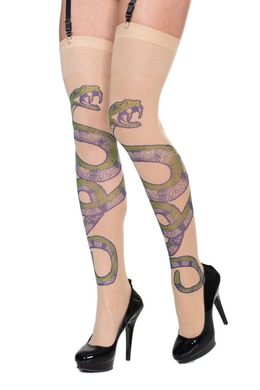 Coquette Sheer Stocking With Snake Print in Nude  from SexyShoes.com