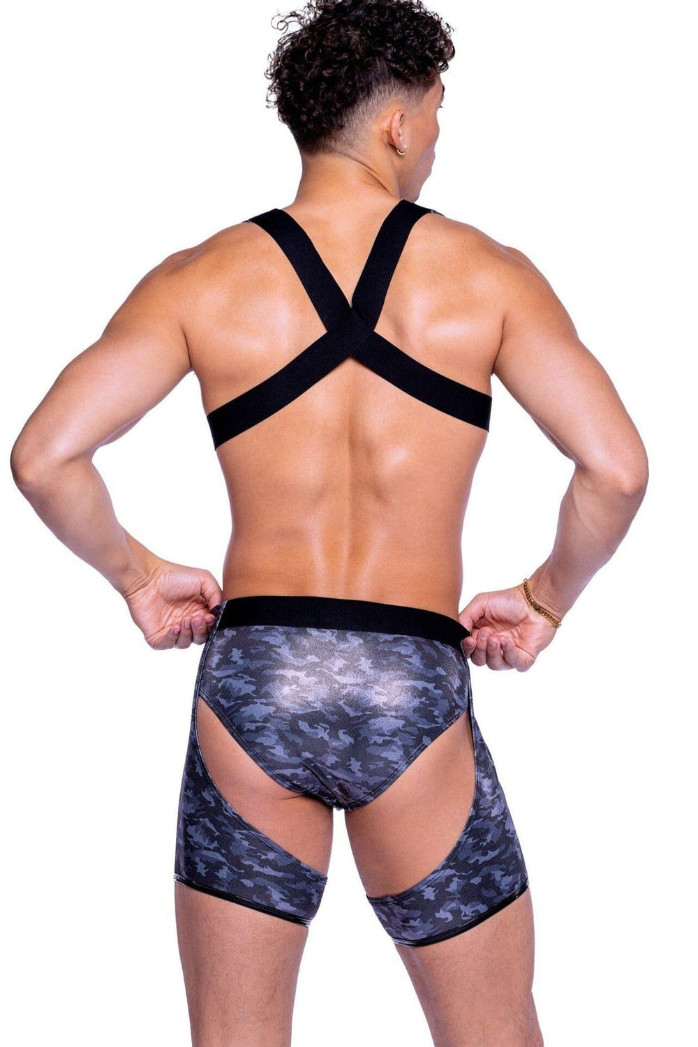 Roma Confidential Shimmer Camouflage Chaps with Stud Detail in Black 