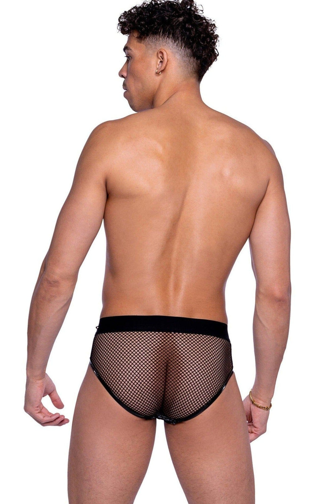 Roma Confidential Shimmer Camouflage & Fishnet Zip Up Briefs with Stud Detail in Black 
