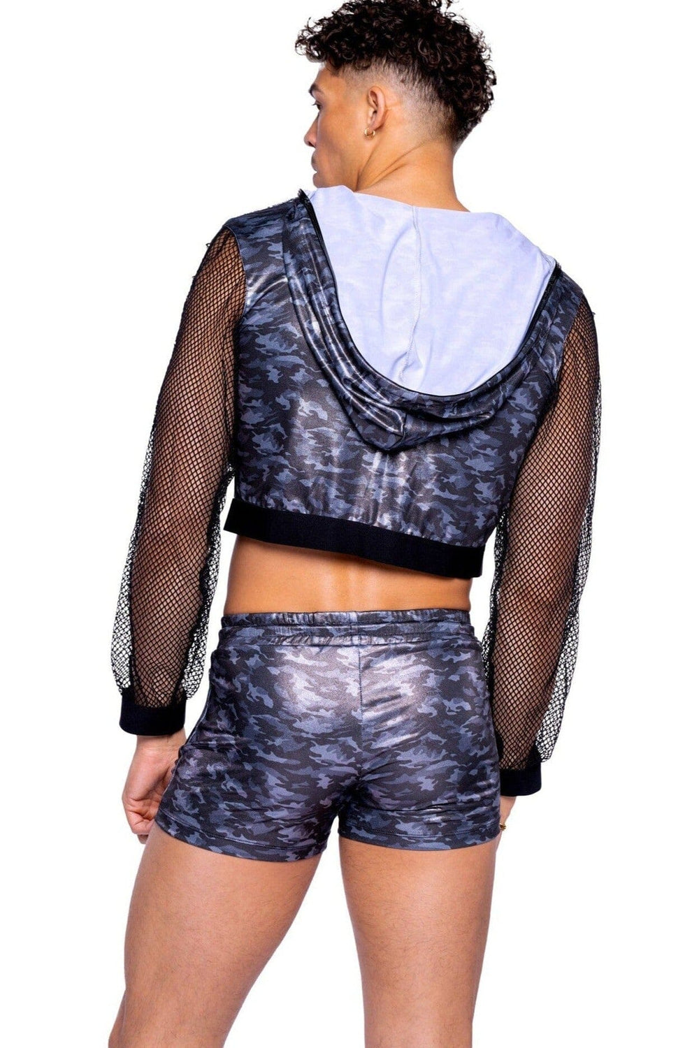 Roma Confidential Shimmer Camouflage Shorts with Zipper Pockets & Drawstrings in Black 