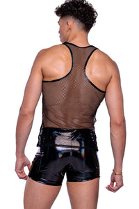 Roma Confidential Shimmer Camouflage Tank Top with Fishnet Panels in Black 