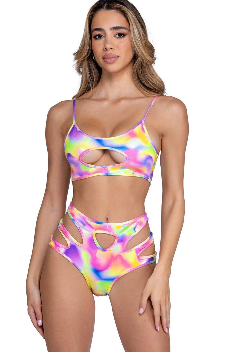 Shimmer Multi-Colored Keyhole Cropped Top-Crop Tops-SEXYSHOES.COM