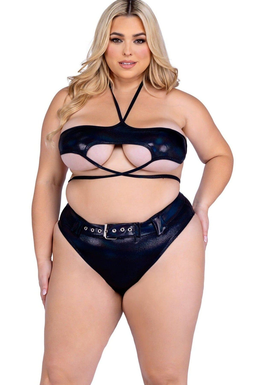 Roma Confidential Top w/ Underboob Cutout in Black 