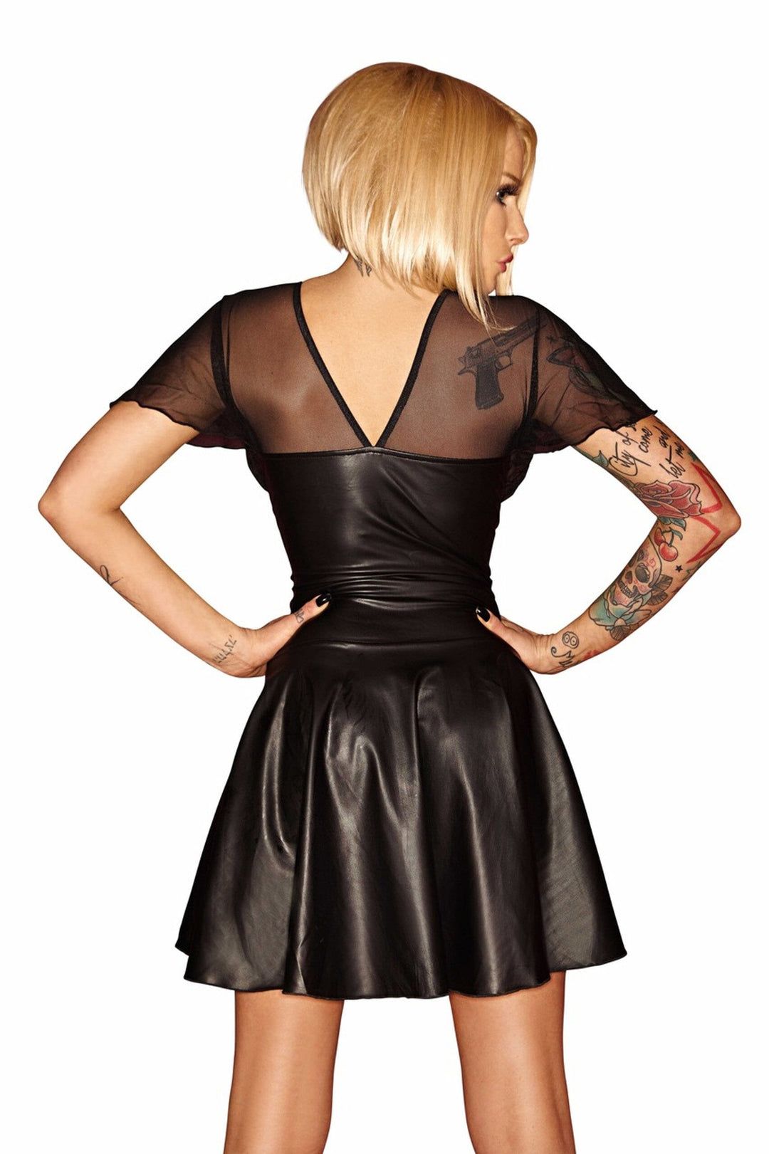 Noir Handmade Short Vinyl Flowing Dress in Black 