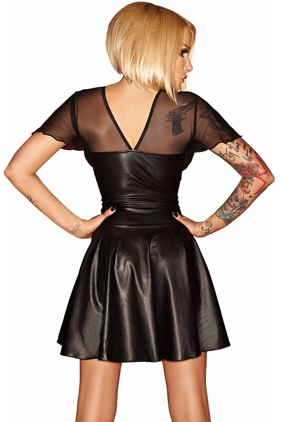 Noir Handmade Short Vinyl Flowing Dress in Black 