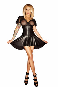 Noir Handmade Short Vinyl Flowing Dress in Black 