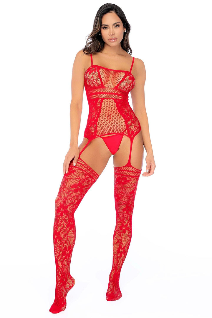Side Floral Detail Fishnet Bodystocking