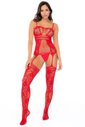 Side Floral Detail Fishnet Bodystocking