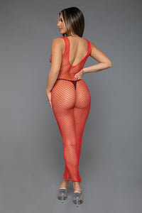 BeWicked Sleeveless Fishnet Maxi Bodycon Dress in Red 