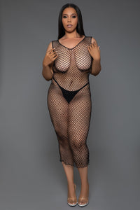 Sleeveless Fishnet Maxi Bodycon Dress-Stripper Dresses-SEXYSHOES.COM