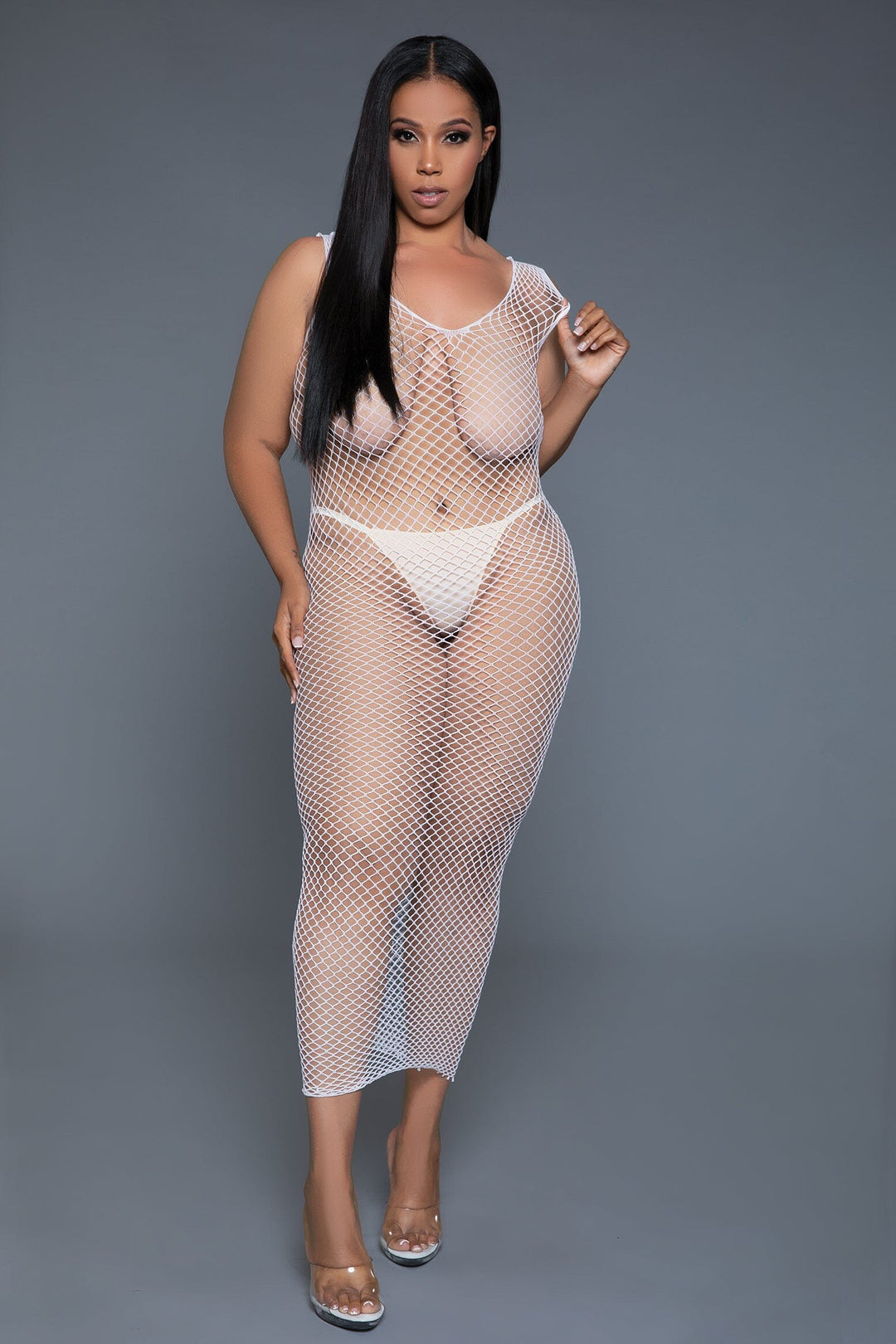 Sleeveless Fishnet Maxi Bodycon Dress-Stripper Dresses-SEXYSHOES.COM