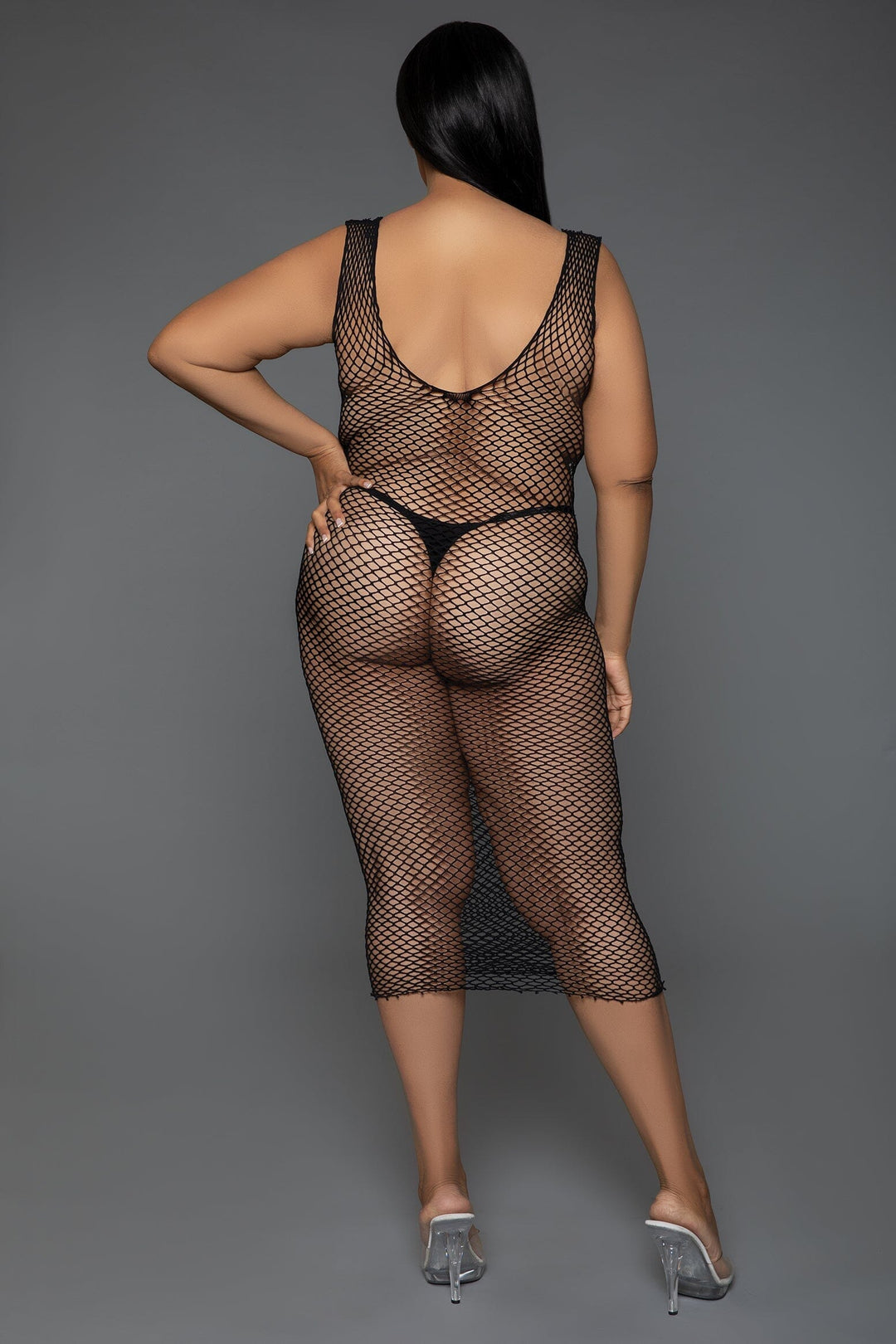 Sleeveless Fishnet Maxi Bodycon Dress-Stripper Dresses-SEXYSHOES.COM