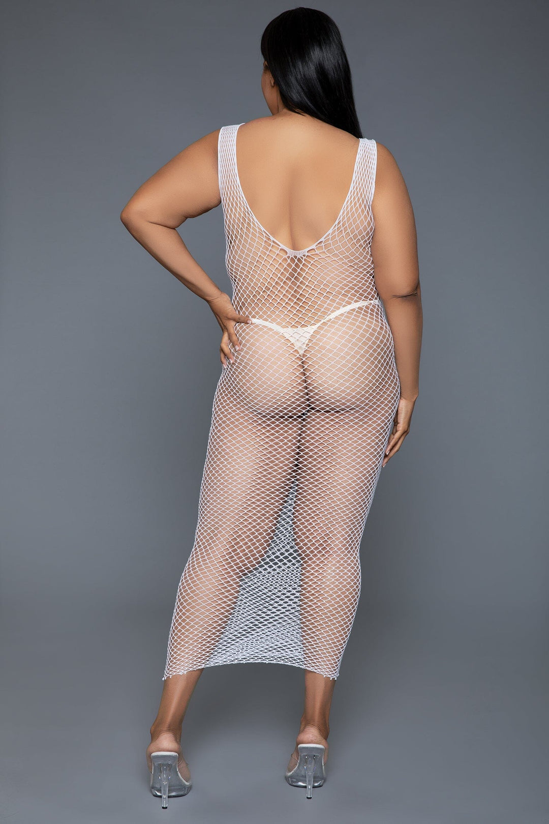 Sleeveless Fishnet Maxi Bodycon Dress-Stripper Dresses-SEXYSHOES.COM