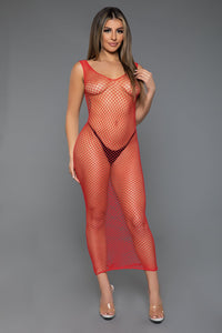 BeWicked Sleeveless Fishnet Maxi Bodycon Dress in Red  from SexyShoes.com
