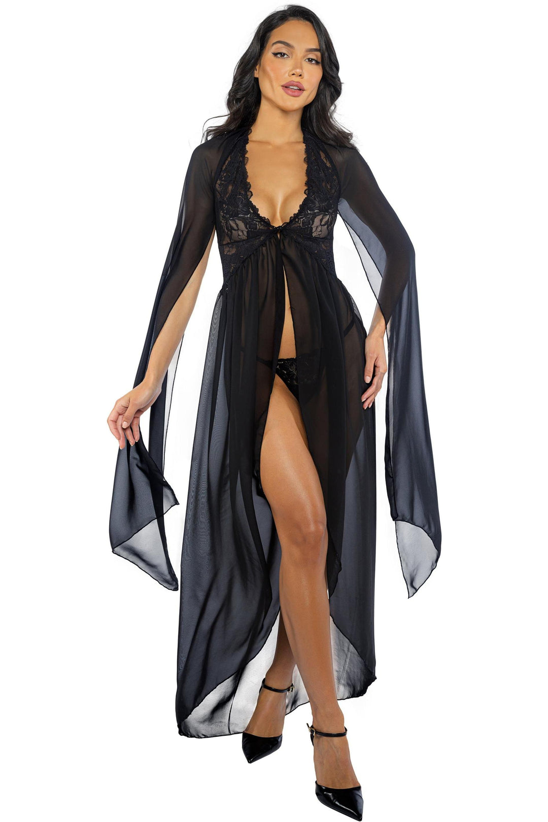 Roma Confidential Smoldering Maxi Nightgown 2 Piece Set in Black  from SexyShoes.com