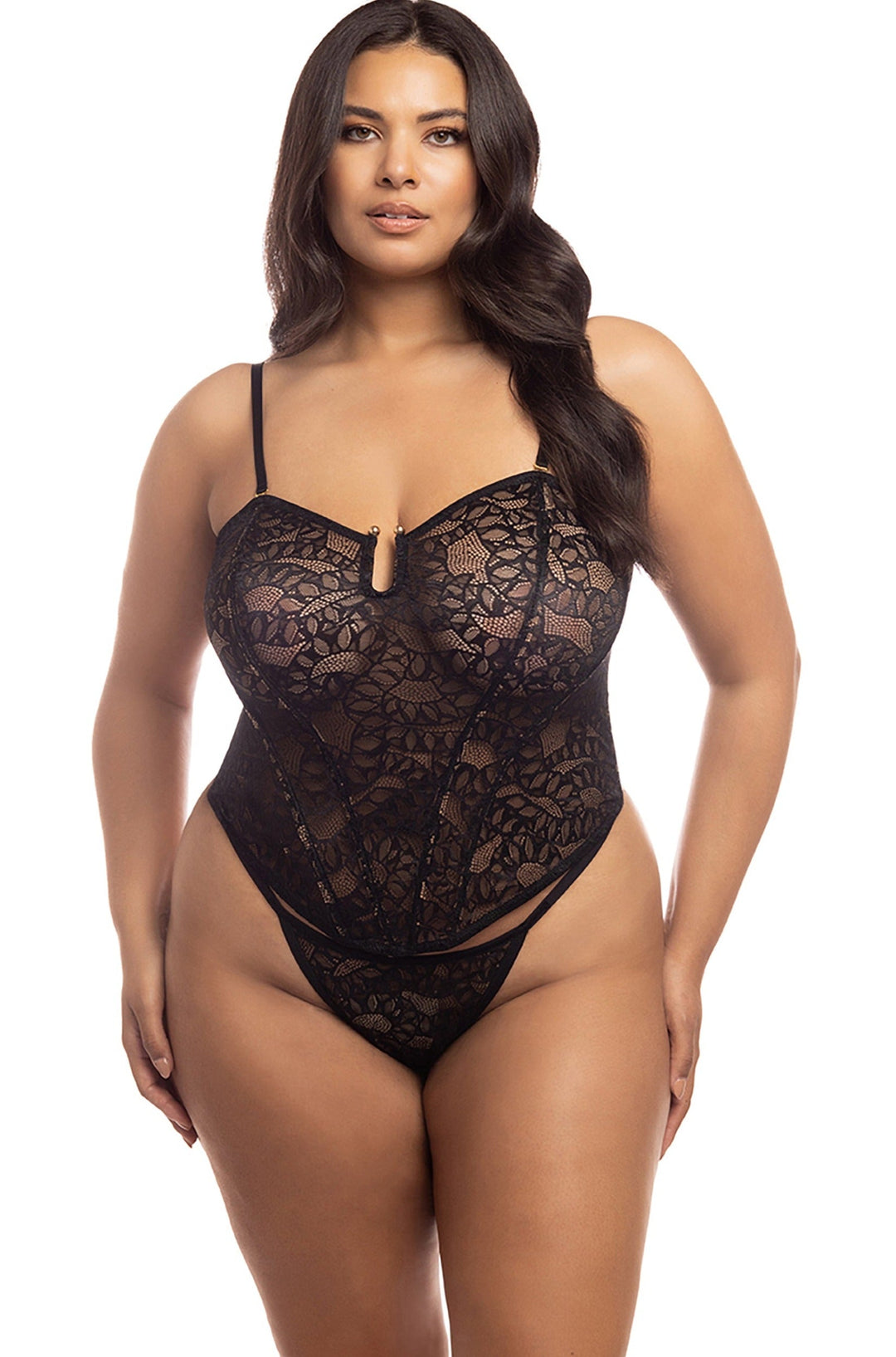 Snake Allover Lace Bustier With Boning Inserts Set