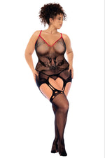 Snake Rose Fishnet Bodystocking with Lace-Up Back
