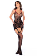 Snake Rose Fishnet Bodystocking with Lace-Up Back