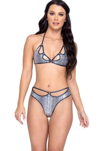 Roma Dancewear Snake Skin Keyhole Triangle Top in Silver  from SexyShoes.com