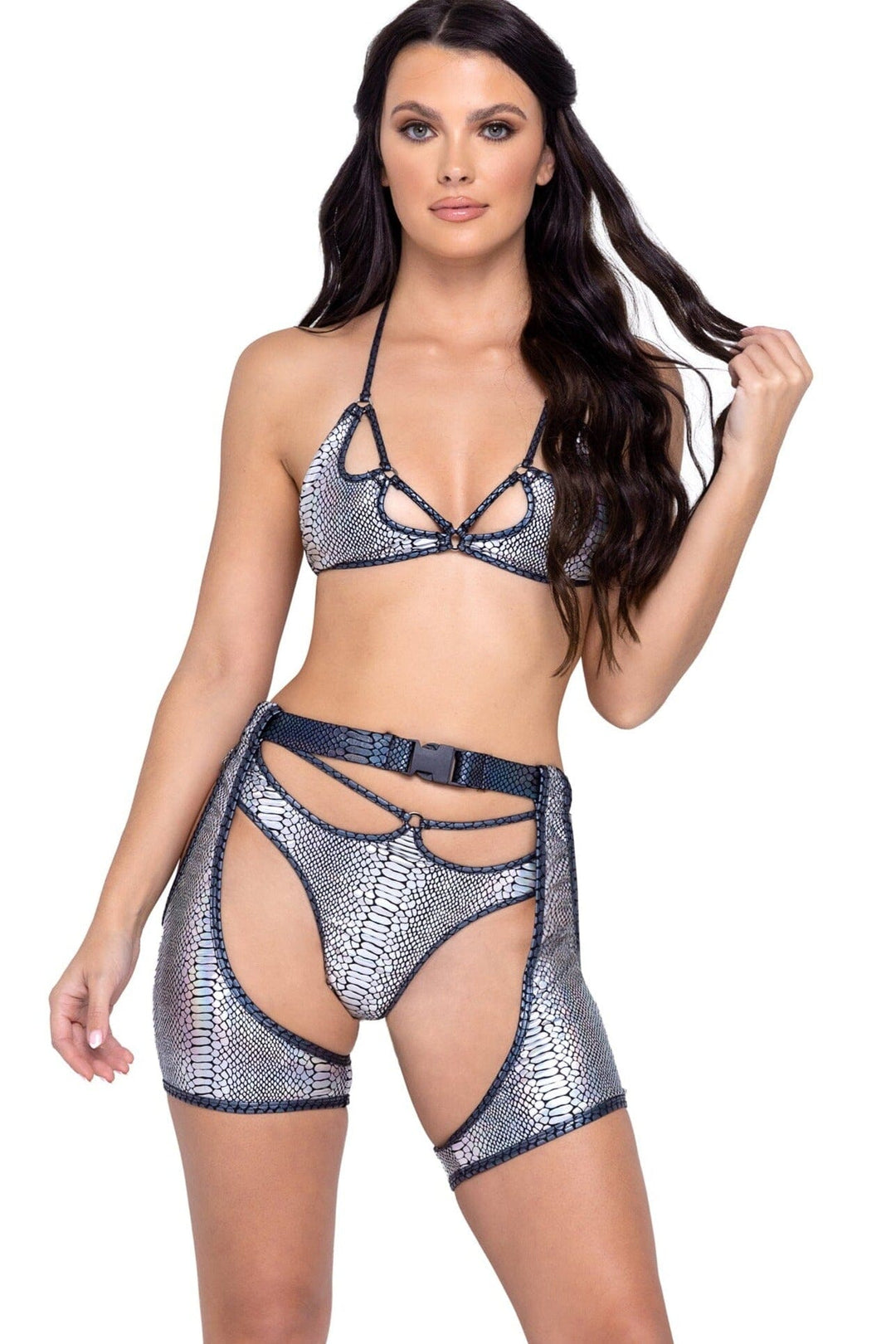 Roma Dancewear Snake Skin Short Chaps with Belt in Silver  from SexyShoes.com
