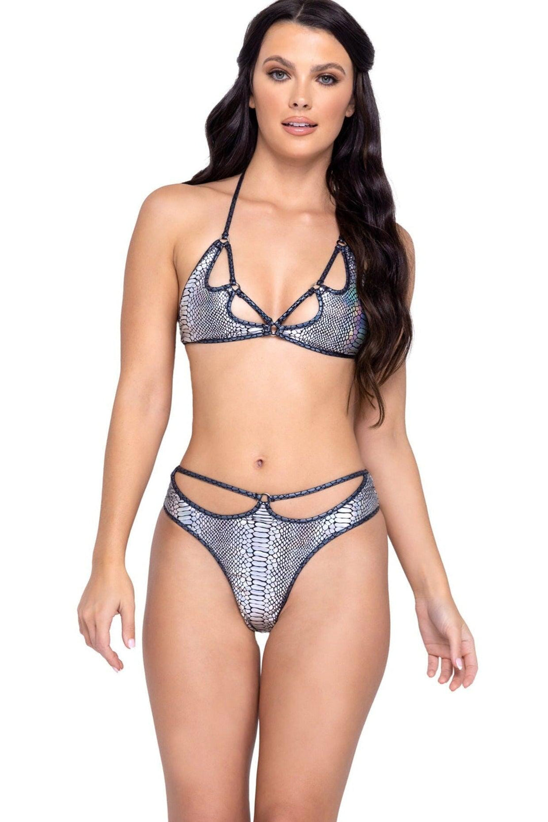 Roma Dancewear Snake Skin Shorts with Strap Detail in Silver  from SexyShoes.com