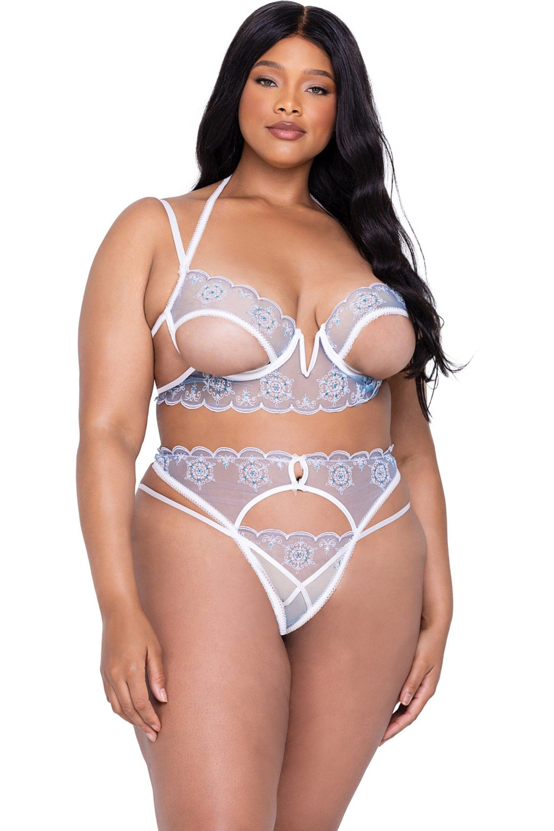 Snow Queen 3-Piece Garter Short Set-Lingerie Sets-SEXYSHOES.COM