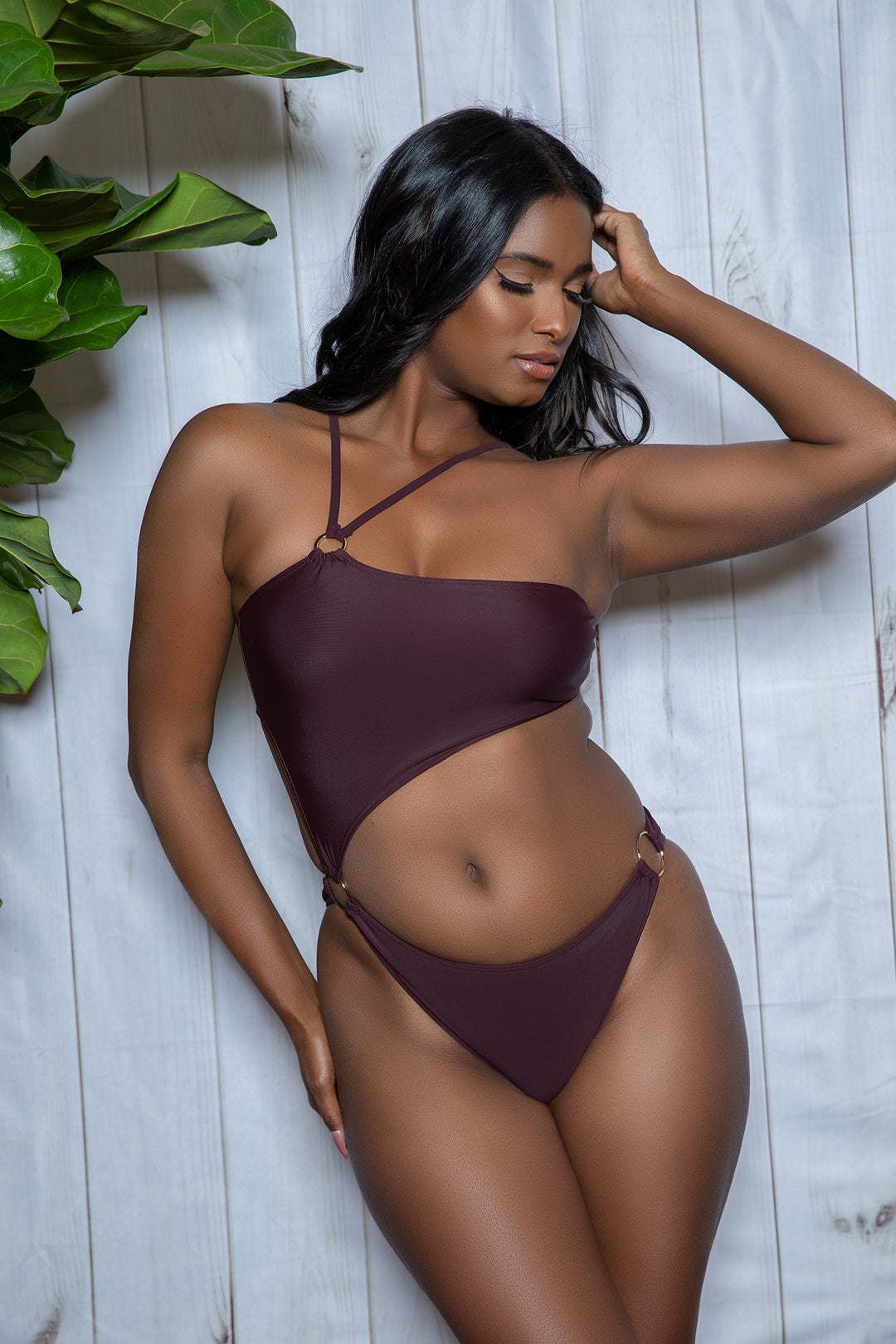BeWicked Sofia One Shoulder Cut Out 1 Piece Swimsuit in Brown  from SexyShoes.com