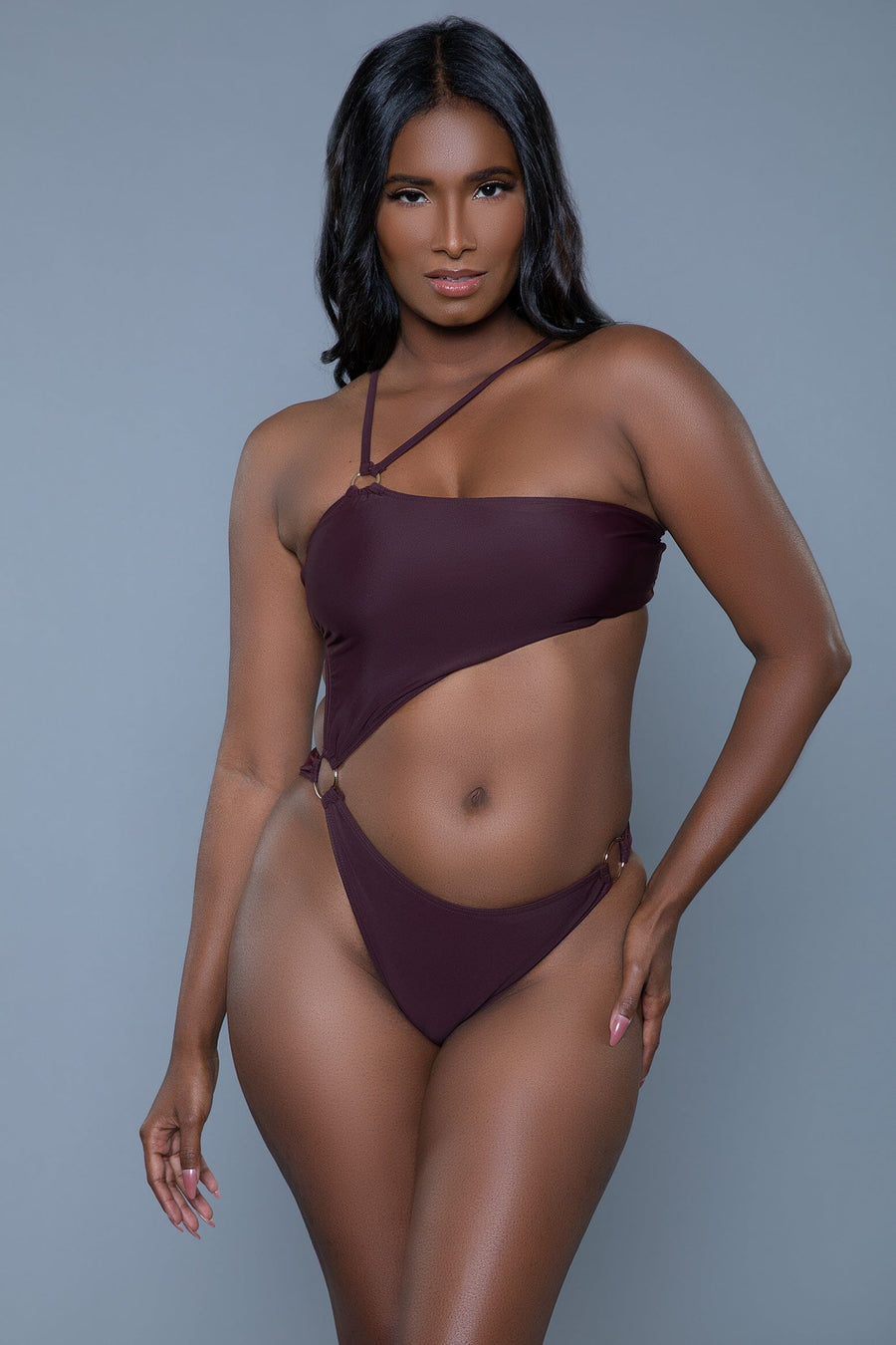 BeWicked Sofia One Shoulder Cut Out 1 Piece Swimsuit in Brown 