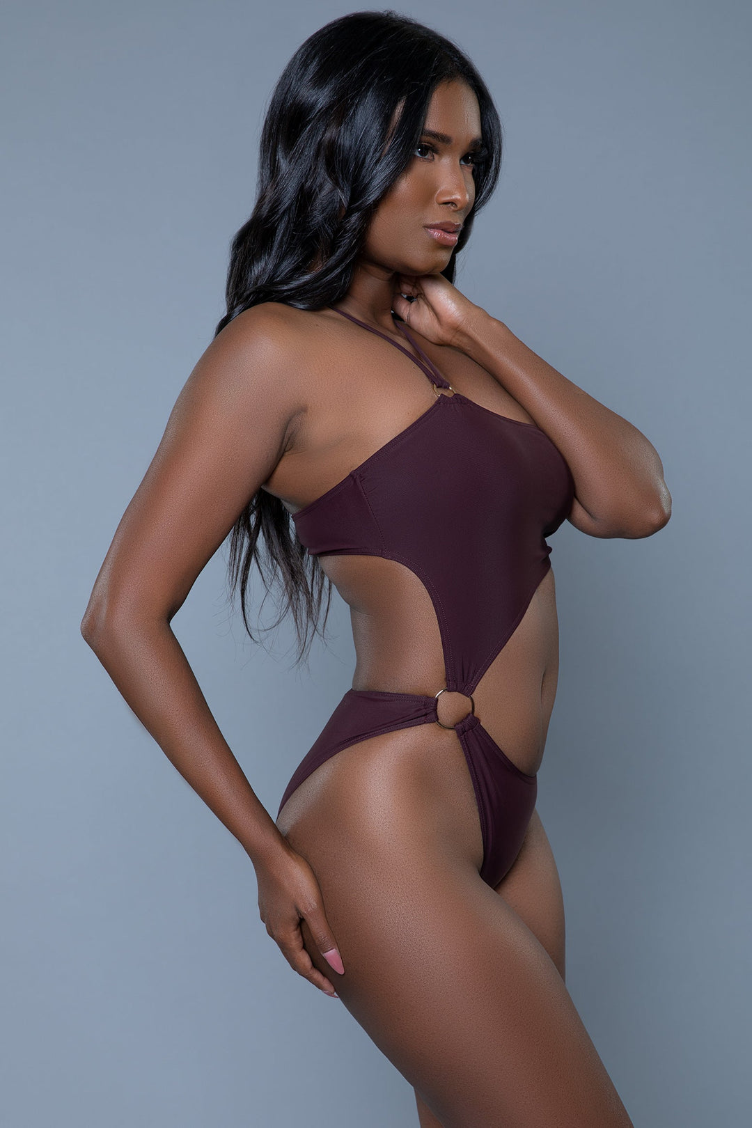 BeWicked Sofia One Shoulder Cut Out 1 Piece Swimsuit in Brown 