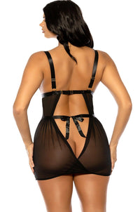 Soft Cup Fitted Babydoll with Non-Functional Satin Bow Details | Black-Babydolls-SEXYSHOES.COM