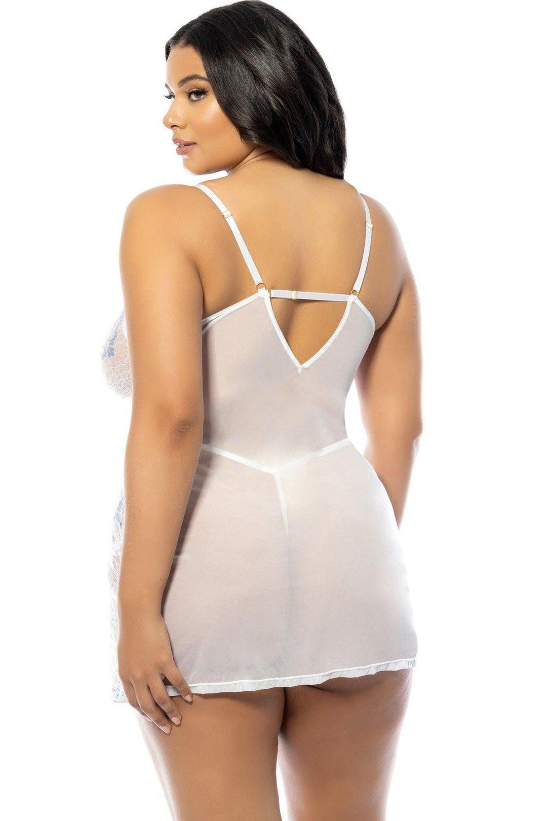 Soft Cup Fitted Babydoll with Romantic Lace and Matching G-String | Plus Size White