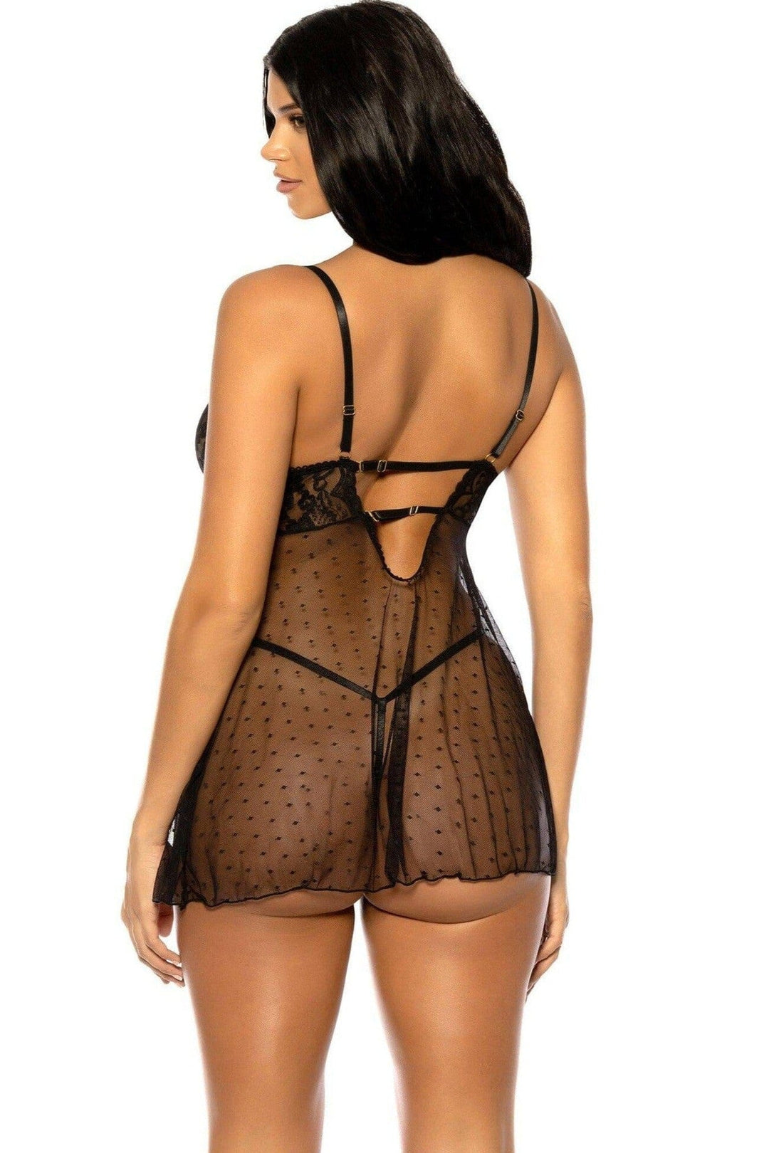 Soft Cup Lace Babydoll with Decorative Elastic Details and Matching Panty | Black-Babydolls-SEXYSHOES.COM