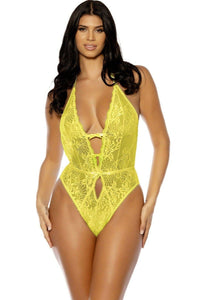 Oh La La Cheri Soft Cup Lace Teddy with Open Gusset and Open Back in Yellow  from SexyShoes.com
