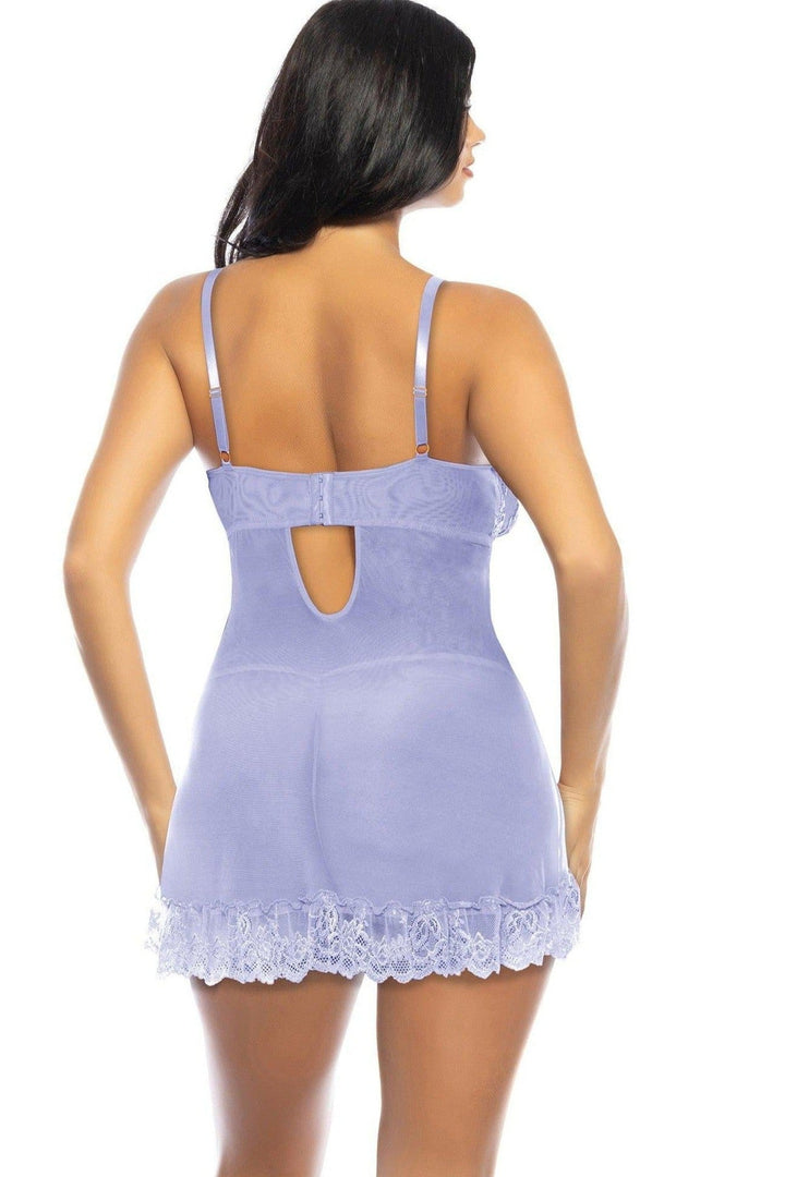 Soft Cup Lacey Babydoll with Bows and G-String | Blue