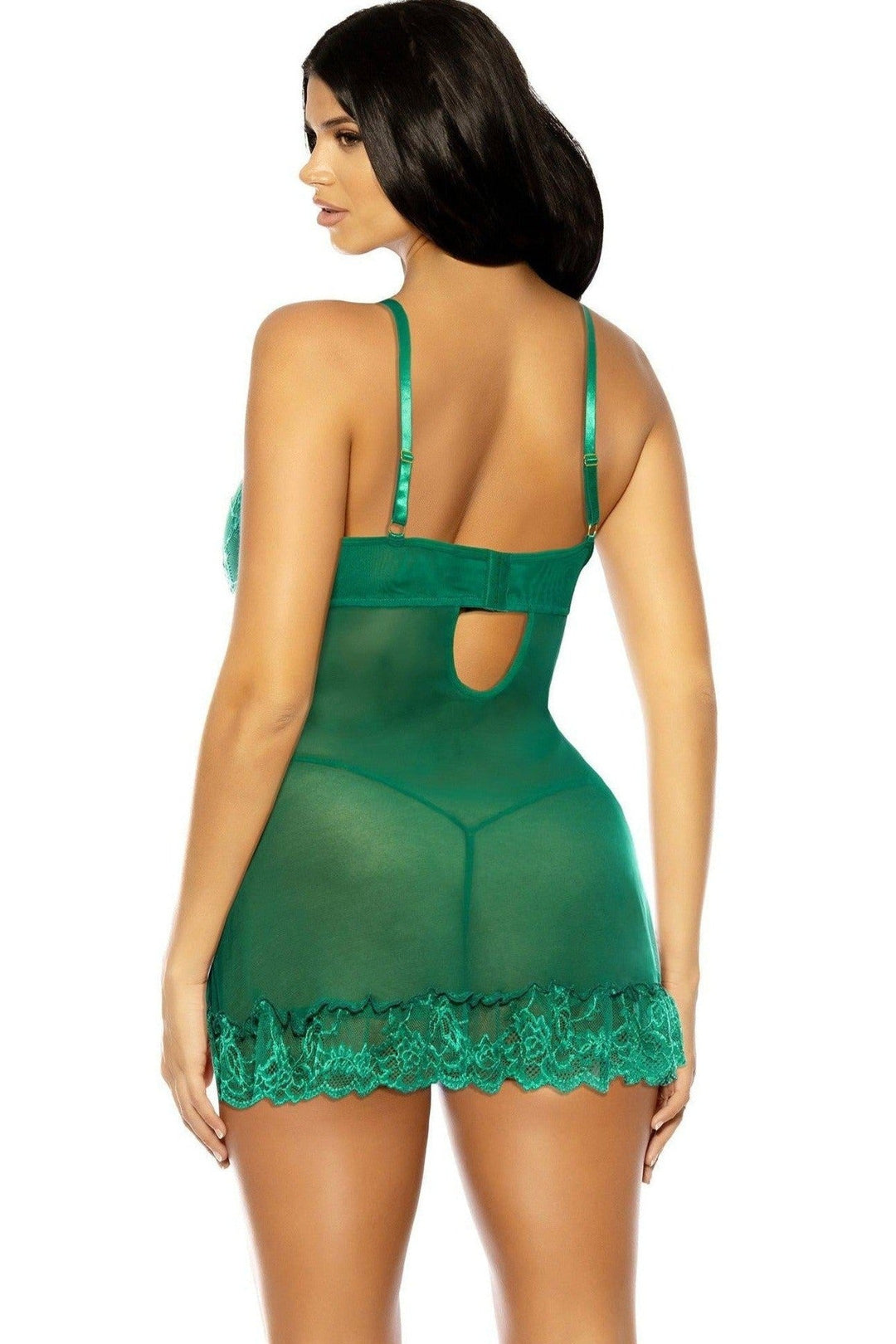Soft Cup Lacey Babydoll with Bows and G-String | Green